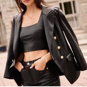 Express Women's Faux Leather Black Blazer Jacket size Large  $158